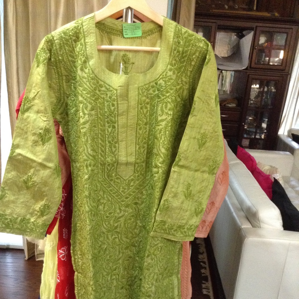 Soft silk green Lucknowi kurta